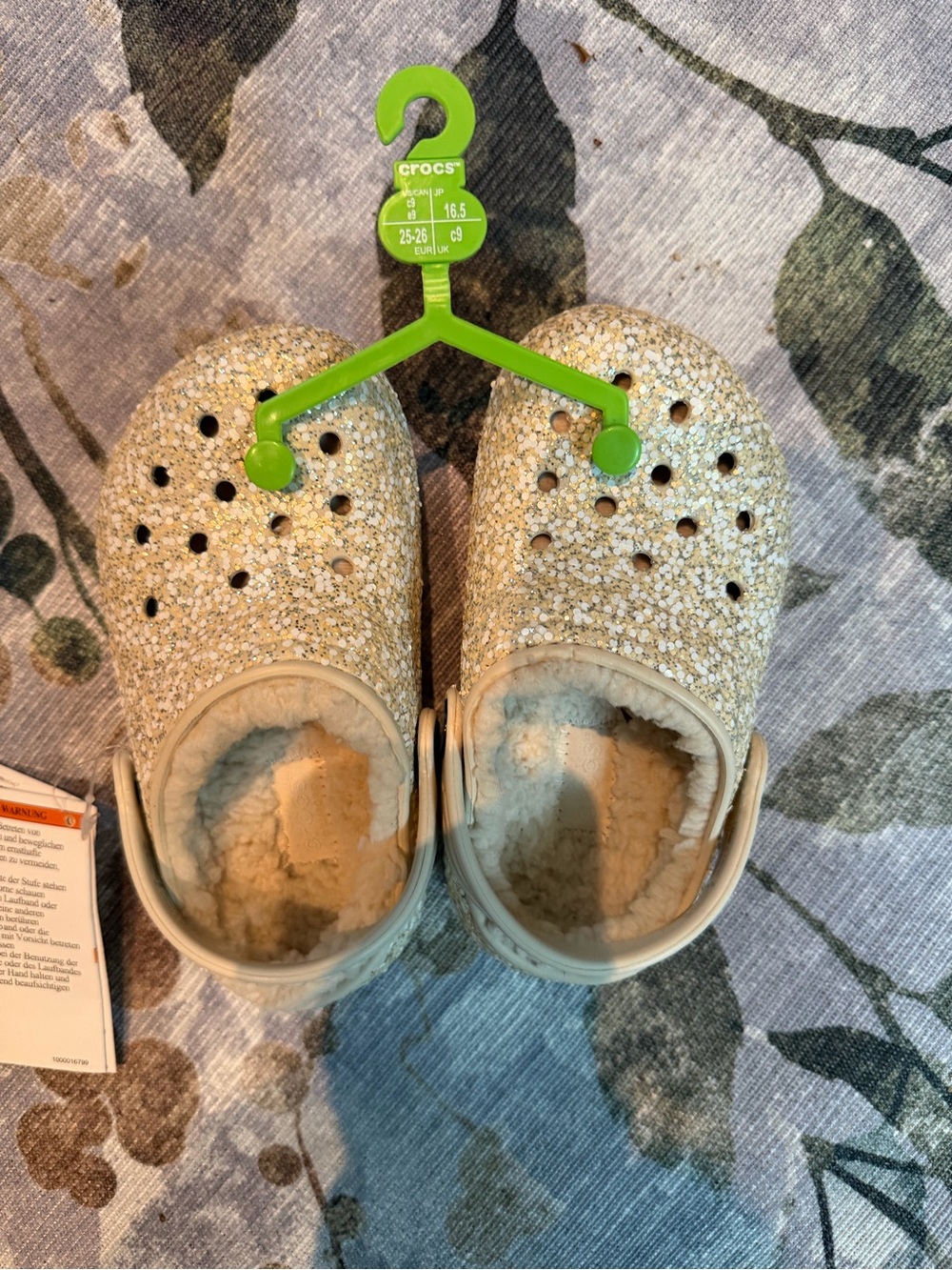 CROCS Kids Glitter Lined Clogs in Cream